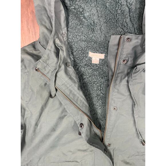 Garnet Hill Green Sherpa Lined 2-in-1 Parka Coat Women’s 14 Utility Chore Barn - Picture 10 of 11